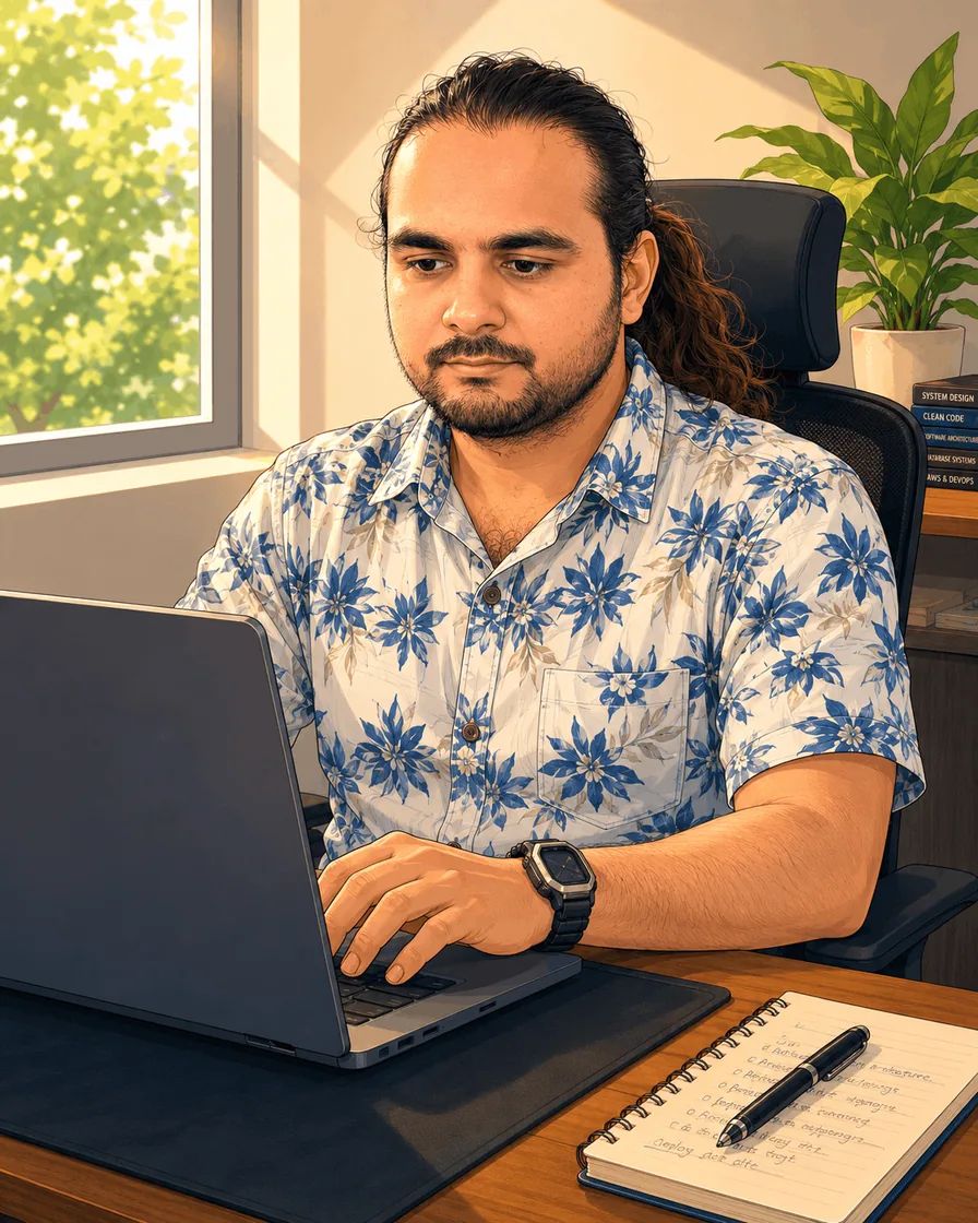 Madan Sapkota working at his desk